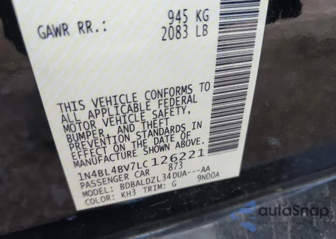 2020 Nissan Altima S Fwd from USA, damaged, VIN 1N4BL4BV7LC126221